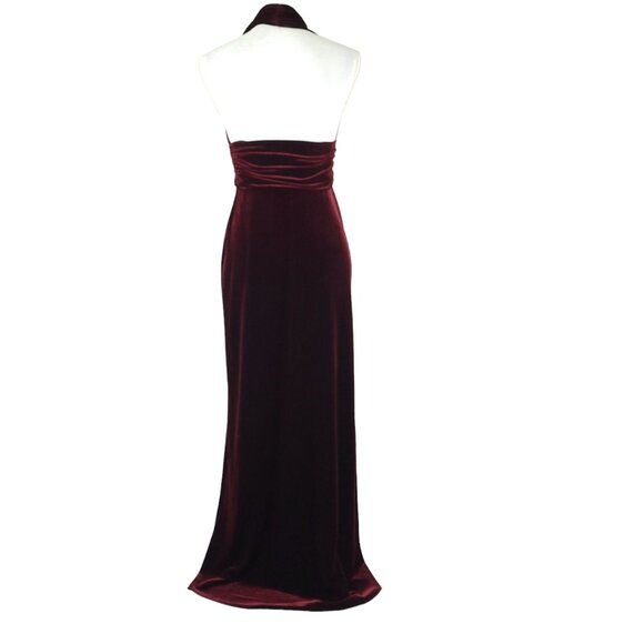 Laundry By Shelli Segal Velvet Maxi Dress Womens Size 4 Burgundy Halter Formal - Picture 4 of 14